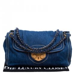Pre Owned Prada Blue Denim Shoulder Bag