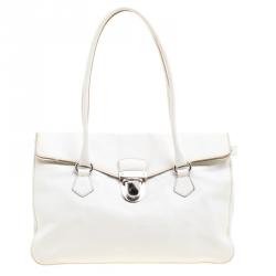 Pre Owned Prada White Leather Foldover Pushlock Shoulder Bag