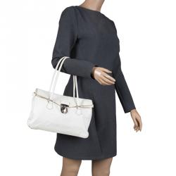 Pre Owned Prada White Leather Foldover Pushlock Shoulder Bag