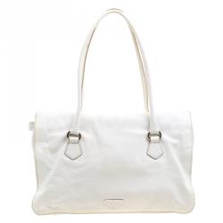 Pre Owned Prada White Leather Foldover Pushlock Shoulder Bag