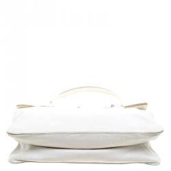 Pre Owned Prada White Leather Foldover Pushlock Shoulder Bag