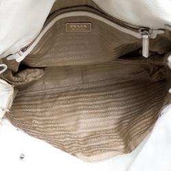Pre Owned Prada White Leather Foldover Pushlock Shoulder Bag