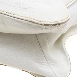 Pre Owned Prada White Leather Foldover Pushlock Shoulder Bag