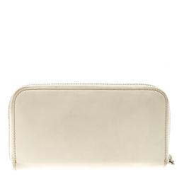Pre Owned Prada White Vitello Print Leather Zip Around Wallet