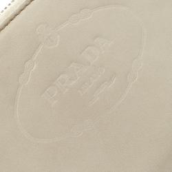 Pre Owned Prada White Vitello Print Leather Zip Around Wallet