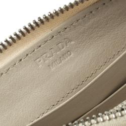 Pre Owned Prada White Vitello Print Leather Zip Around Wallet