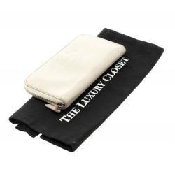 Pre Owned Prada White Vitello Print Leather Zip Around Wallet