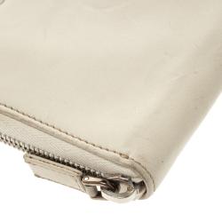 Pre Owned Prada White Vitello Print Leather Zip Around Wallet