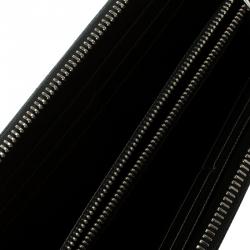 Pre Owned Prada Black Saffiano Leather Zip Around Wallet