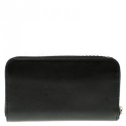 Pre Owned Prada Black Saffiano Leather Zip Around Wallet