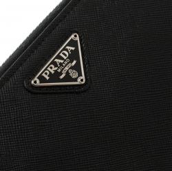 Pre Owned Prada Black Saffiano Leather Zip Around Wallet