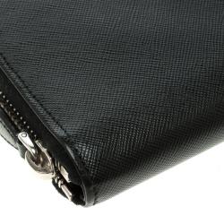 Pre Owned Prada Black Saffiano Leather Zip Around Wallet