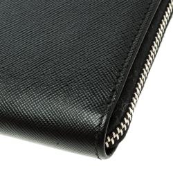 Pre Owned Prada Black Saffiano Leather Zip Around Wallet