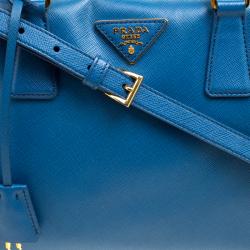 Prada Blue Saffiano Lux Leather Boston Bag 