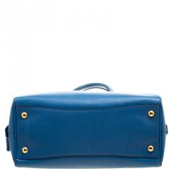 Prada Blue Saffiano Lux Leather Boston Bag 