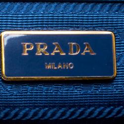 Prada Blue Saffiano Lux Leather Boston Bag 