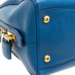 Prada Blue Saffiano Lux Leather Boston Bag 