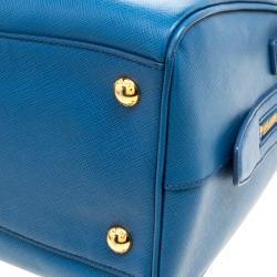 Prada Blue Saffiano Lux Leather Boston Bag 