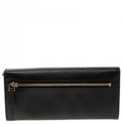 Pre Owned Prada Black Saffiano Fiocco Leather Bow Continental Wallet