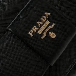 Pre Owned Prada Black Saffiano Fiocco Leather Bow Continental Wallet
