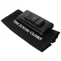 Pre Owned Prada Black Saffiano Fiocco Leather Bow Continental Wallet