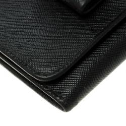 Pre Owned Prada Black Saffiano Fiocco Leather Bow Continental Wallet