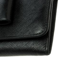 Pre Owned Prada Black Saffiano Fiocco Leather Bow Continental Wallet