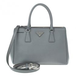 Pre Owned Prada Grey Saffiano Small Double Zip Top Handle Tote