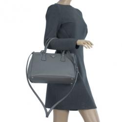 Pre Owned Prada Grey Saffiano Small Double Zip Top Handle Tote