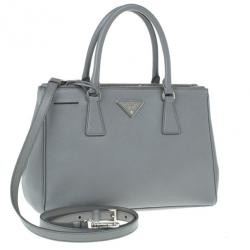 Pre Owned Prada Grey Saffiano Small Double Zip Top Handle Tote