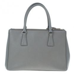 Pre Owned Prada Grey Saffiano Small Double Zip Top Handle Tote