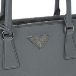 Pre Owned Prada Grey Saffiano Small Double Zip Top Handle Tote