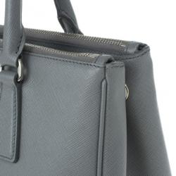 Pre Owned Prada Grey Saffiano Small Double Zip Top Handle Tote