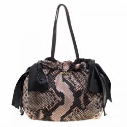 Pre Owned Prada Black Python Print Nylon St. Pitone Hobo