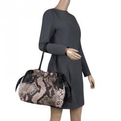 Pre Owned Prada Black Python Print Nylon St. Pitone Hobo