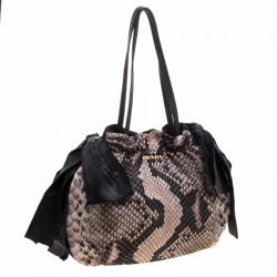 Pre Owned Prada Black Python Print Nylon St. Pitone Hobo