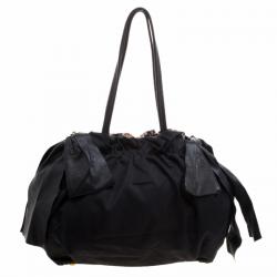 Pre Owned Prada Black Python Print Nylon St. Pitone Hobo