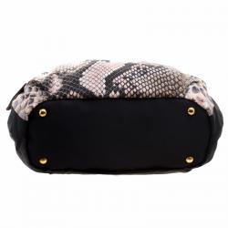 Pre Owned Prada Black Python Print Nylon St. Pitone Hobo