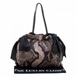 Pre Owned Prada Black Python Print Nylon St. Pitone Hobo
