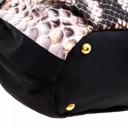 Pre Owned Prada Black Python Print Nylon St. Pitone Hobo