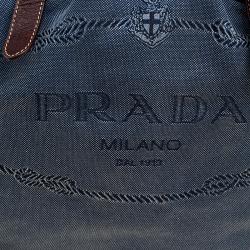 Pre Owned Prada Blue/Brown Canvas and Leatehr Frame Satchel