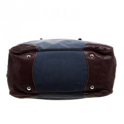 Pre Owned Prada Blue/Brown Canvas and Leatehr Frame Satchel