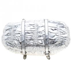 Pre Owned Prada Silver Nappa Leather Gaufre Bowling Bag