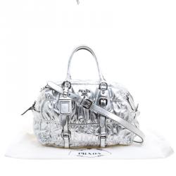 Pre Owned Prada Silver Nappa Leather Gaufre Bowling Bag