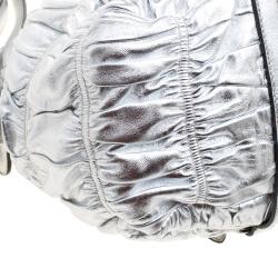 Pre Owned Prada Silver Nappa Leather Gaufre Bowling Bag