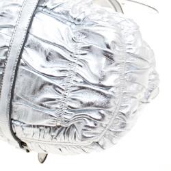Pre Owned Prada Silver Nappa Leather Gaufre Bowling Bag