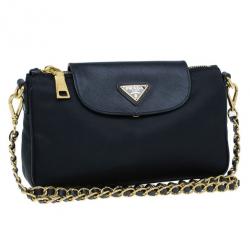 Pre Owned Prada Black Tessuto and Saffiano Leather Crossbody Bag