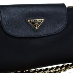 Pre Owned Prada Black Tessuto and Saffiano Leather Crossbody Bag