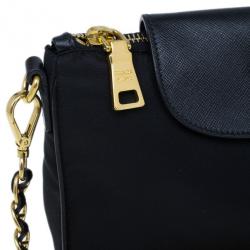 Pre Owned Prada Black Tessuto and Saffiano Leather Crossbody Bag