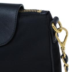 Pre Owned Prada Black Tessuto and Saffiano Leather Crossbody Bag